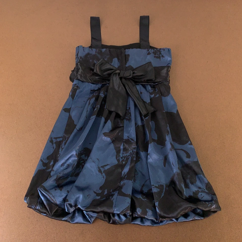 Vestido de fiesta Speechless Juniors talla 7 negro azul floral satinado sin mangas línea A Foto 3 de 4
