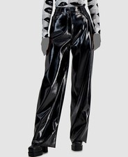Hugo Boss Women's Black High-Shine Faux-Leather Wide-Leg Pants Size 6