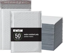 50 pack 6"x9" (usable 5"x7") White Poly Bubble Envelopes Padded Mailer Self Seal