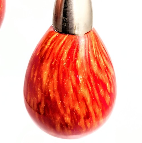 Hand Blown Glass Pendant Light Bell Shape Marbled Orange/Red Untested Wiring 5" - Picture 3 of 8