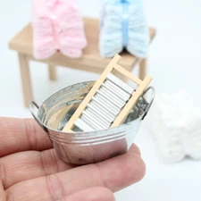 1/6 Scale Dollhouse Miniatures Washboard Iron Basin Bathroom Accessories Kit