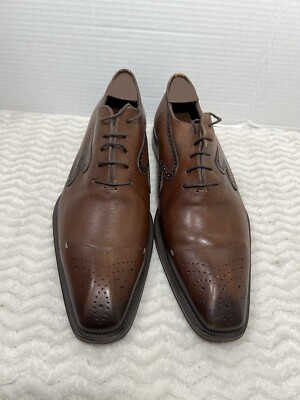 Mezlan Turbo‎ Oxford Dress Shoe Brown Leather Decorative Center Stitch 12US M mezlan-mens-wingtip-oxford-  main image 4