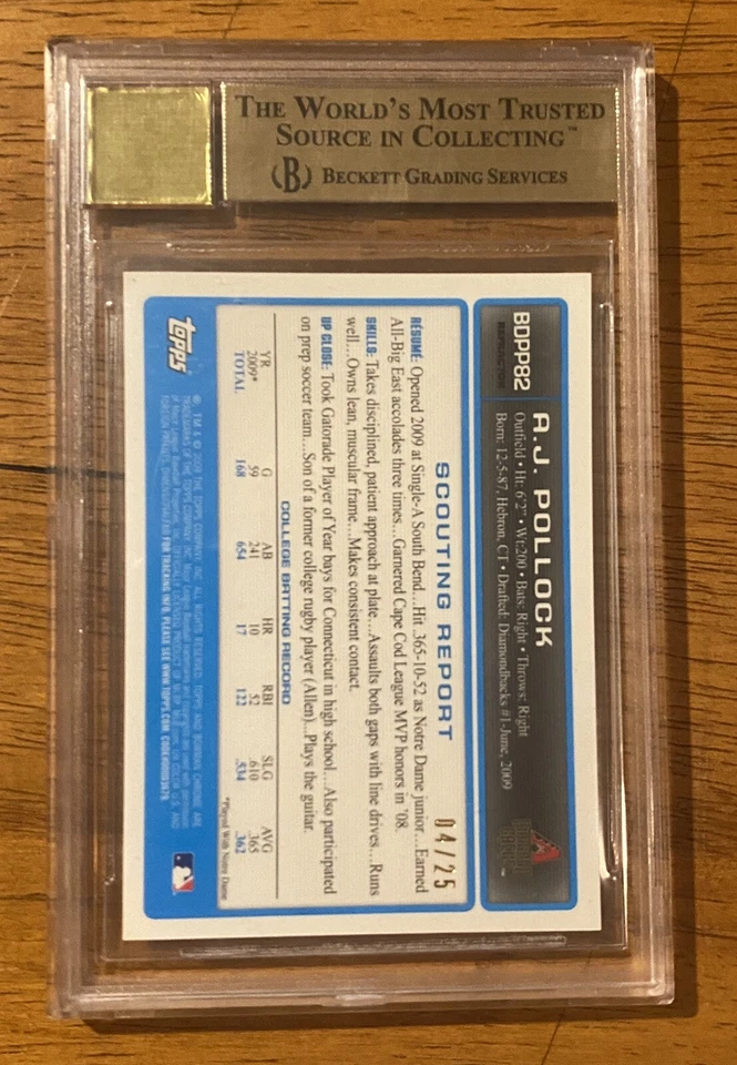 AJ Pollock 2009 Bowman Chrome Orange Auto /25 Bgs 9.5/10 Dodgers Autograph - Image 2 of 2