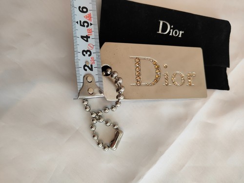 Christian Dior Key Chain Pink Rhinestones Logo Charm Keyring Silver-tone Women - Picture 11 of 11