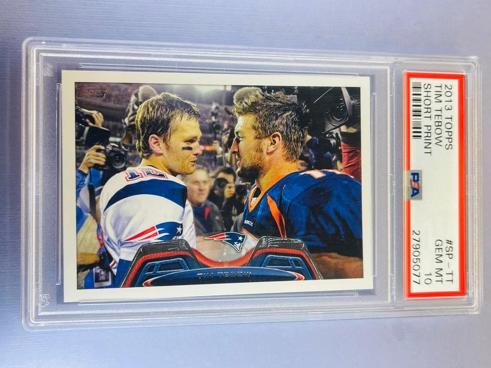 2013 Topps SP Tim Tebow w/  Tom Brady PSA 10 SSSP Insert Tebow PSA 10 Gem Mint - Image 3 of 4