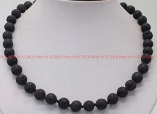 Fashion Jewelry 10mm Natural Black Lava Rock Gemstone Round Beads Necklace