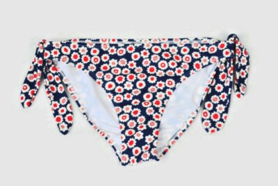 Neu EX High Street blau und rot Gänseblümchen seitlich gebunden Bikinihose Größe 8