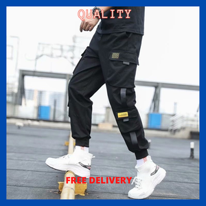 Pantalones Cargo De Harén Con Bolsillos Laterales Para Hombre Pantalón Negro  | eBay