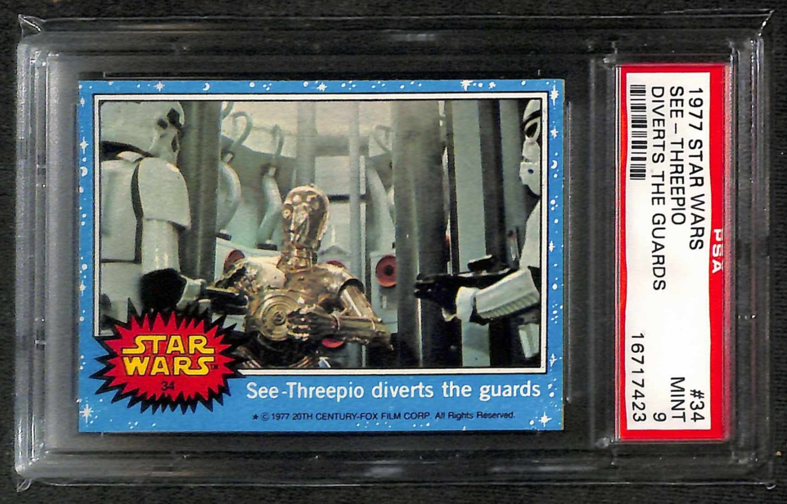 1977 Topps Star Wars #34 See-Threepio Diverts the Guards - PSA 9 MINT
