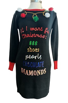 Reference Point Ladies Christmas Sequin Black Sweater Dress Size XL NWT |  eBay