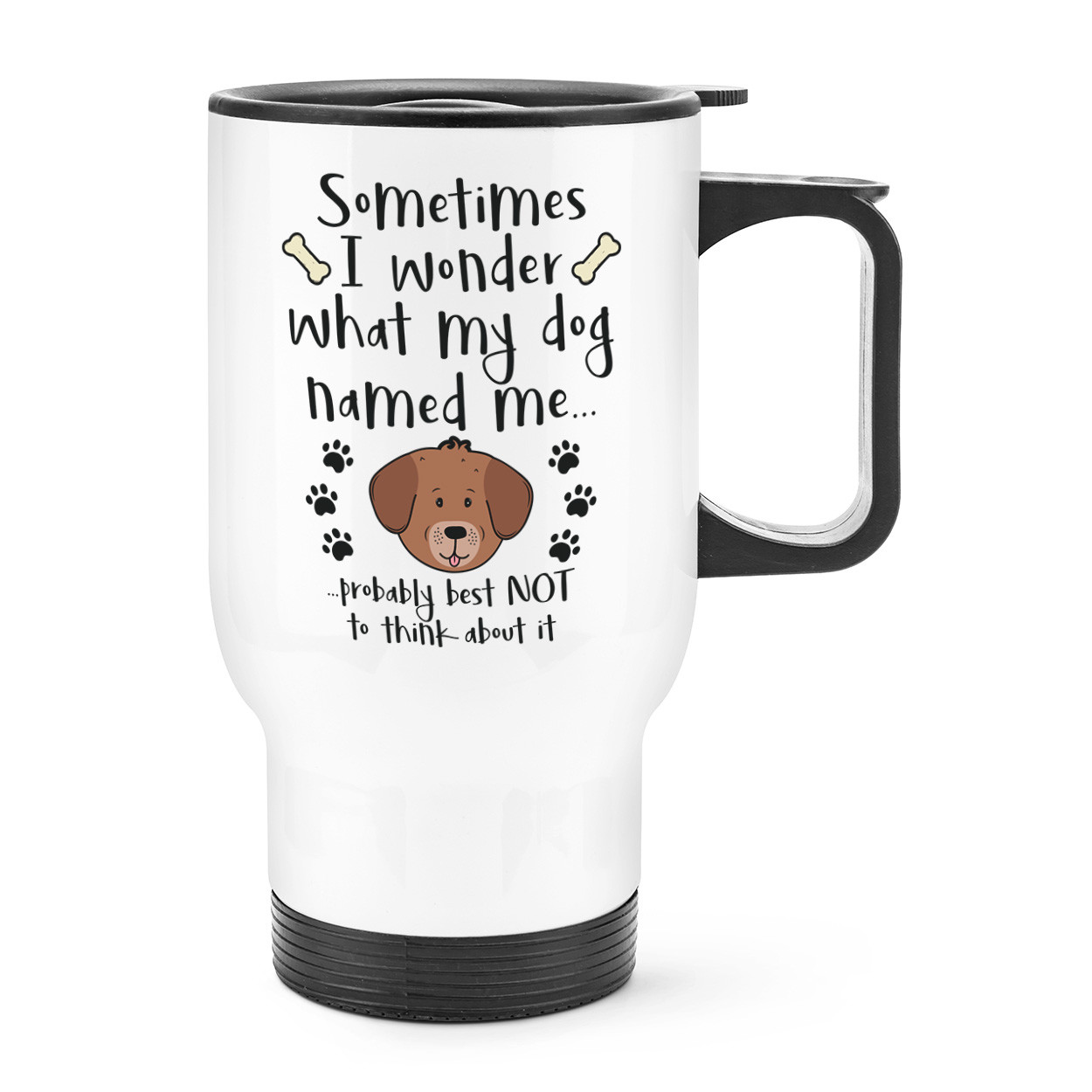 Sometimes I Wonder What My Dog Named Me Travel Mug Cup With Handle - Funny Puppy