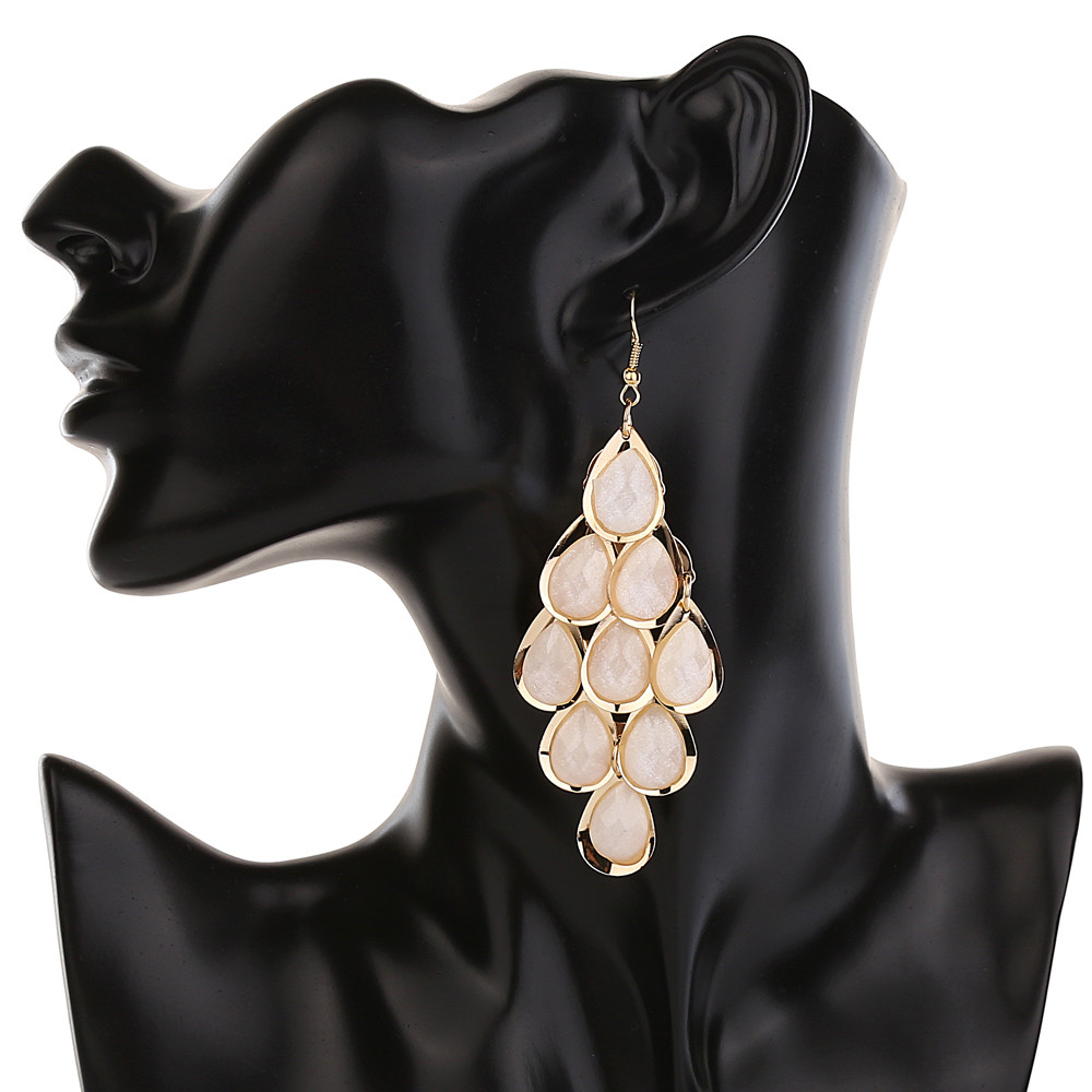 Trendy Shimmery Beige Chandelier Earrings Gold Plated Finish Fashion Jewelry-image