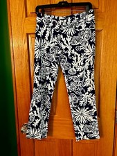 Womens Lilly Pulitzer Navy and White Coral and Shells Print Pants Size 2