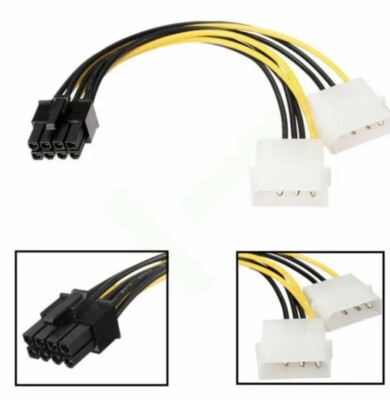 Dual 4 Pin Molex IDE to 8 Pin PCI Express Power Cable PCI-E Adapter NIB