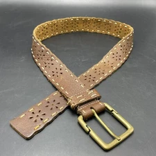 Brown Leather Womens Sz S/M Soft Flexible Laser Cut Boho Flower Design 1.5” Wide