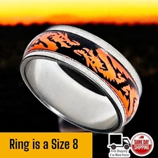Stainless Steel Orange Dragon Themed 6mm Thick Band Ring SZ 8