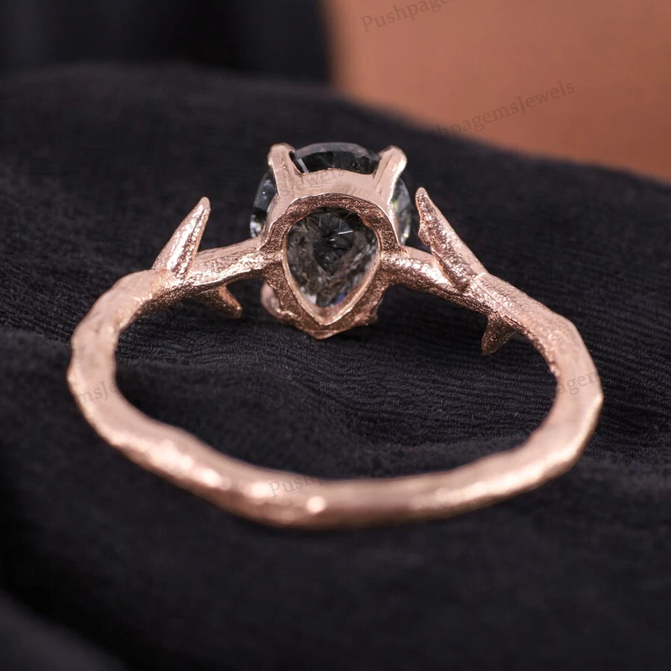 Anillo de cuarzo rutilo natural en forma de pera de 7x5 mm de plata de ley 925 chapado en oro rosa Foto 4 de 4