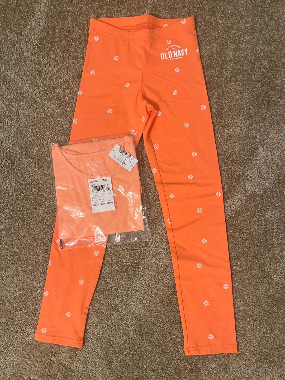 Girls size 810 Orange Print Leggings & Top Children's Place & Old Navy