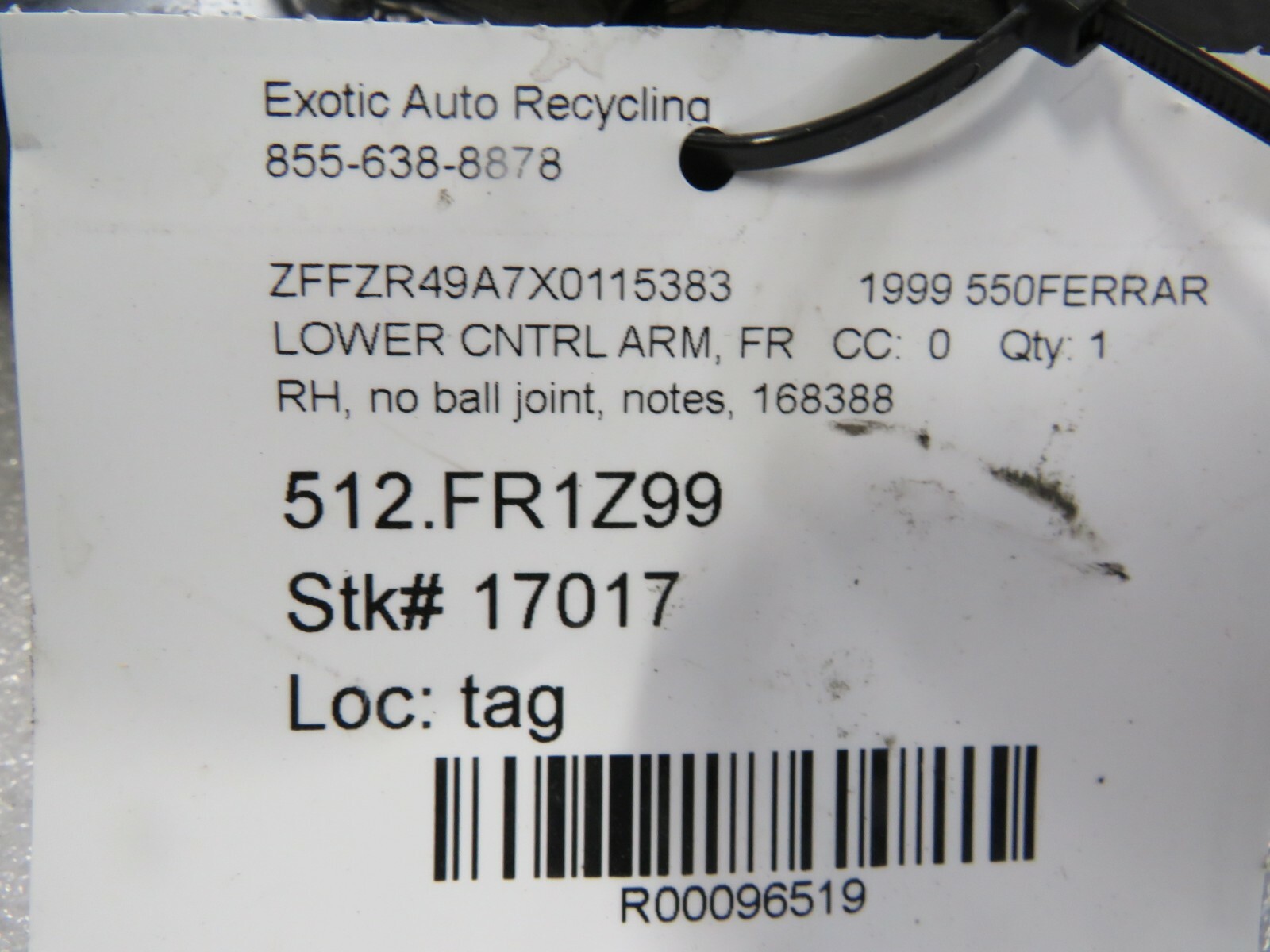 Ferrari 550, RH, Right Front Lower Control Arm, Used, P/N 168388
