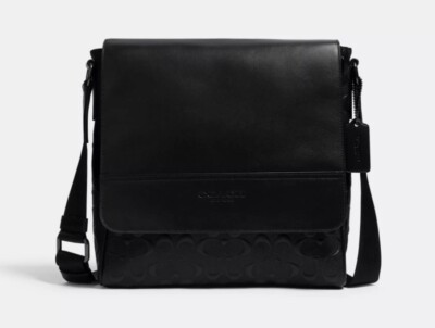 NWT Coach Houston Map Bag Signature Black Leather 4006 Embossed Below $520 Retai