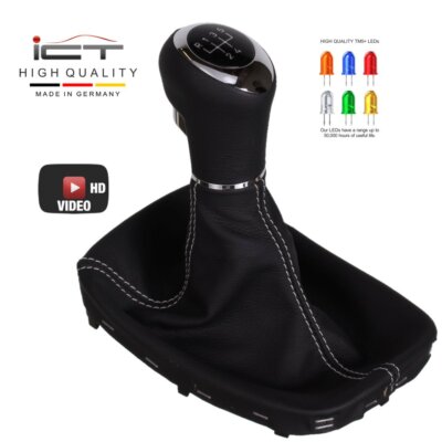 Leder ICT Schaltknauf Schaltsack für Vauxhall Opel Insignia LED Naht silber B47