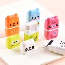 6 pcs Kawaii Cute Cartoon Animal Themed Rubber Eraser with clean up Roller