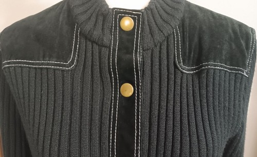 Style & Co. XL Black Knit Pig Suede Classic Retro Outdoor Stretch Wool Jacket - Picture 3 of 5
