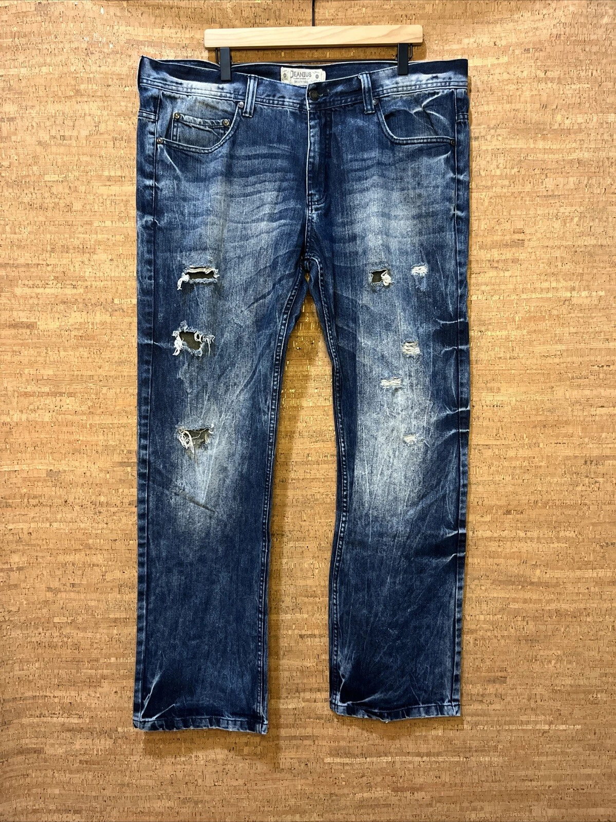 Akademiks Jeanius Straight Leg Distressed Jeans Acid Wash Men's Size 40x32