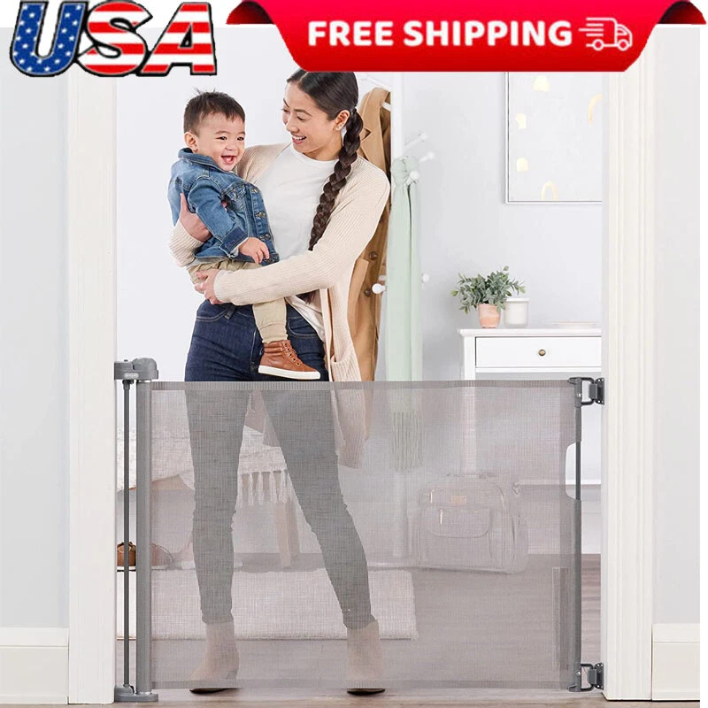 Retractable Baby Gate Pet Dog Cat Fence Expands up to 50" Wide w/ Wall Mounts