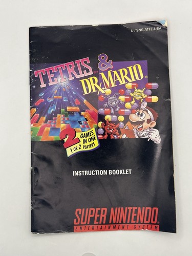 Tetris & Dr. Mario (Super Nintendo SNES, 1994) Cartridge & Manual Tested - Picture 4 of 6