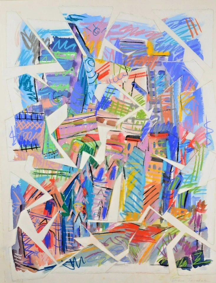 DIANE TANCHAK 原版复古签名 MCM 抽象混合媒体拼贴画 — 第 2/4 张图片