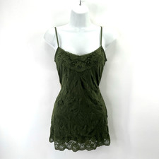 Y2K Fairy Grunge Lace Trim Crinkle Cami M Forest Green Whimsigoth Indie Sleaze