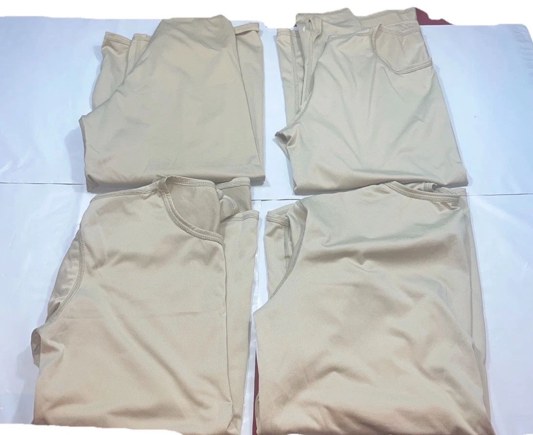 Military base layer TAN SHIRT LOT OF 4, Milliken Polartec long underwear Men’s S