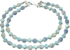 Vintage Necklace HONG KONG Multi Strand Sky Blue Beaded Lucite Molded Barrel 4