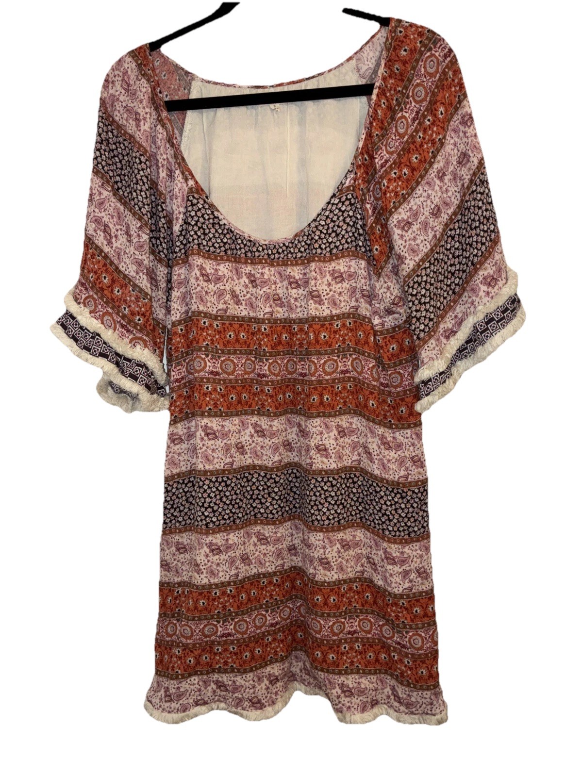 Boho Hippie Folk Patchwork Print Flutter Sleeve D… - image 1