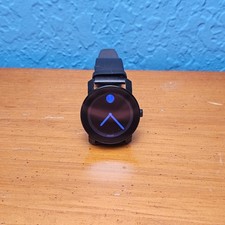 Movado Bold TR90 Quartz Analog Black Dial Black Leather Strap Watch SCRATCHED