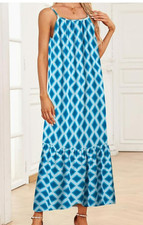 small spaghetti strap blue diamond maxi dress
