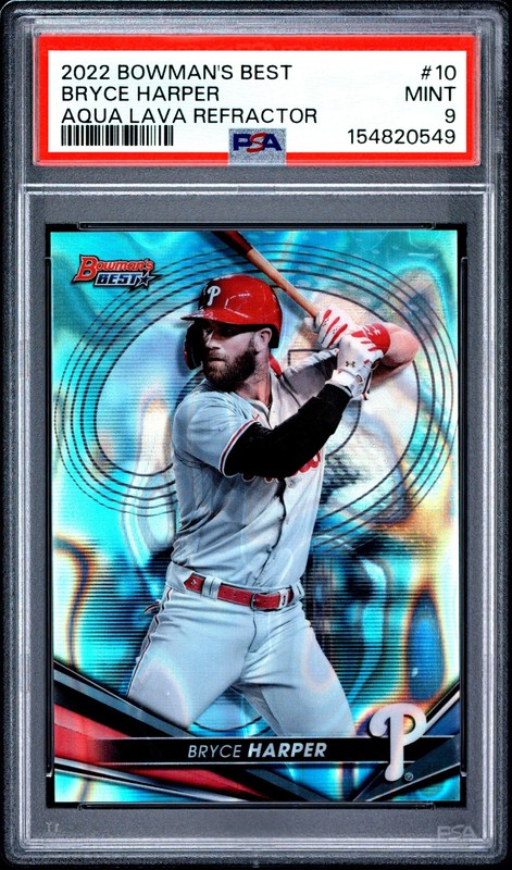 2022 Bowman's Best Bryce Harper #10 Aqua Lava Refractor PSA 9 /199