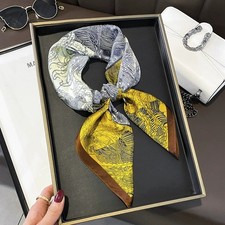 100 Mulberry Silk 27" Square Scarf Women Neckerchief Wrap Bandana Yellow Flower