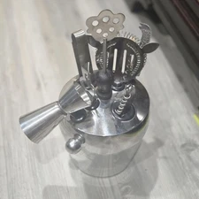 Bar Tool Set Silver Stainless Steel Ice Bucket 11 Piece Barware Cocktail Kit