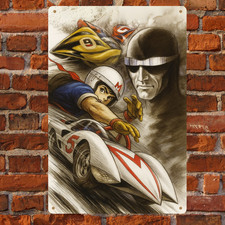 VINTAGE REPRODUCTION RACING METAL POSTER SPEED RACER RACER X CARTOON 80s SIGN