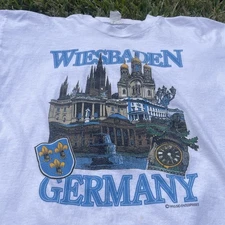 Vintage 90s Weisbaden Germany Single Stitch Shirt Size Large White Screen Stars