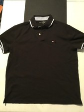 Tommy Hilfiger Black Polo Shirt Men  s M Contrast Trim Collar  Sleeve Logo