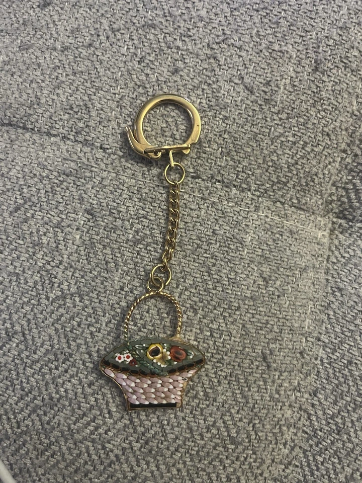 Italian Vintage Micro Mosaic Floral Keychain Key Ring Made In Italy - Image 2 of 4