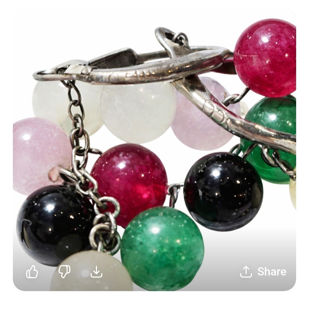 Solid Sterling Silver MultiColor Jade Dangles Dro… - image 2