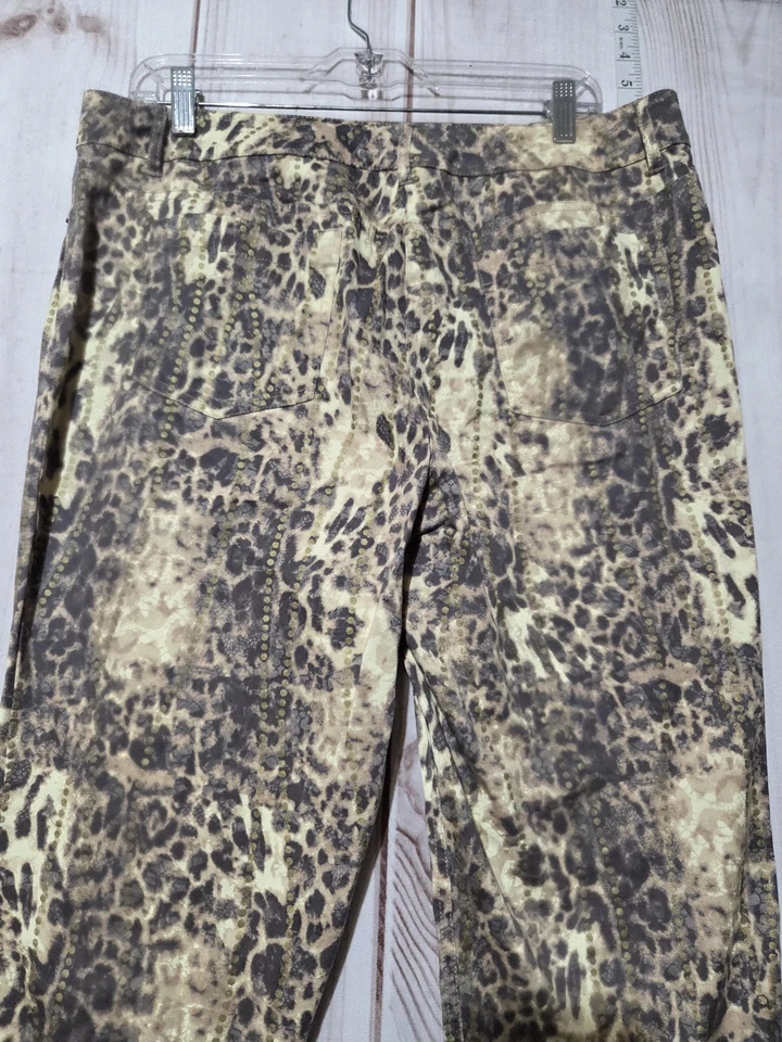 Peck & Peck Weekend Pants Womens 14 Brown Gold Animal Print Stretch Straight Leg - Image 4 of 4