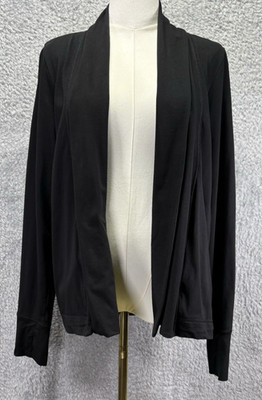 PACT Women M Black Luxe Stretch Jersey Swing Cardigan Organic Cotton Minimalist