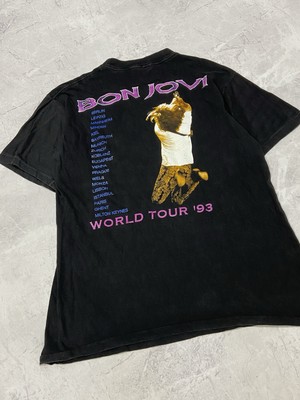 Bon Jovi World Tour 1993 Big Print T Shirt Vintage Rock Tee Band