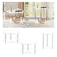 Round Acrylic End Table, Simple Assembly for Small Areas in Bedroom and Hallway
