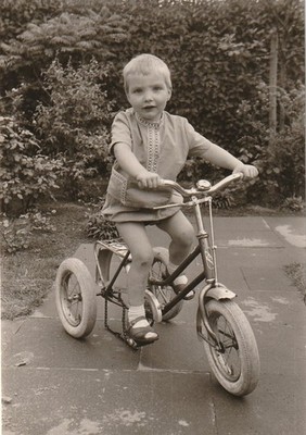 Vintage Photo Girl on Tricycle Fashion Snapshot